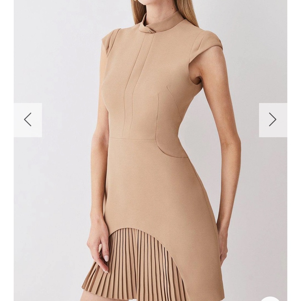 Karen Millen Tan Pleated Mini Dress